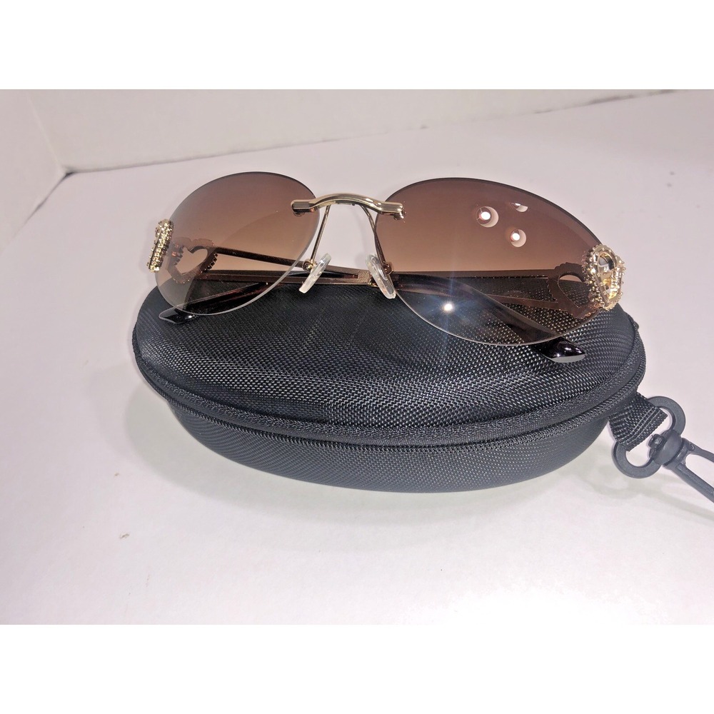 Unbranded Women's Gold‎ Connected Hearts Fashion Sunglasses with Case